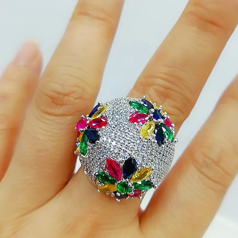 Multicolor GODKI роскошный цветок большой смелый кольца с цирконием камни для женщин помолвки вечерние ювелирные изделия Высокое качество - Цвет основного камня: Multicolor