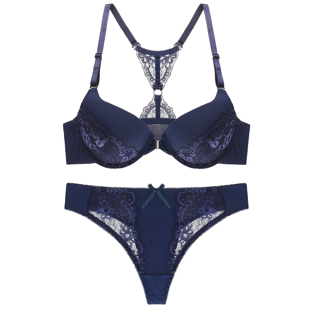 

2020 Front Buckle Beautiful Back Lace Underwear Set Adjustable Gather Up Plus Size Bra Set Push Up Plus Size Women