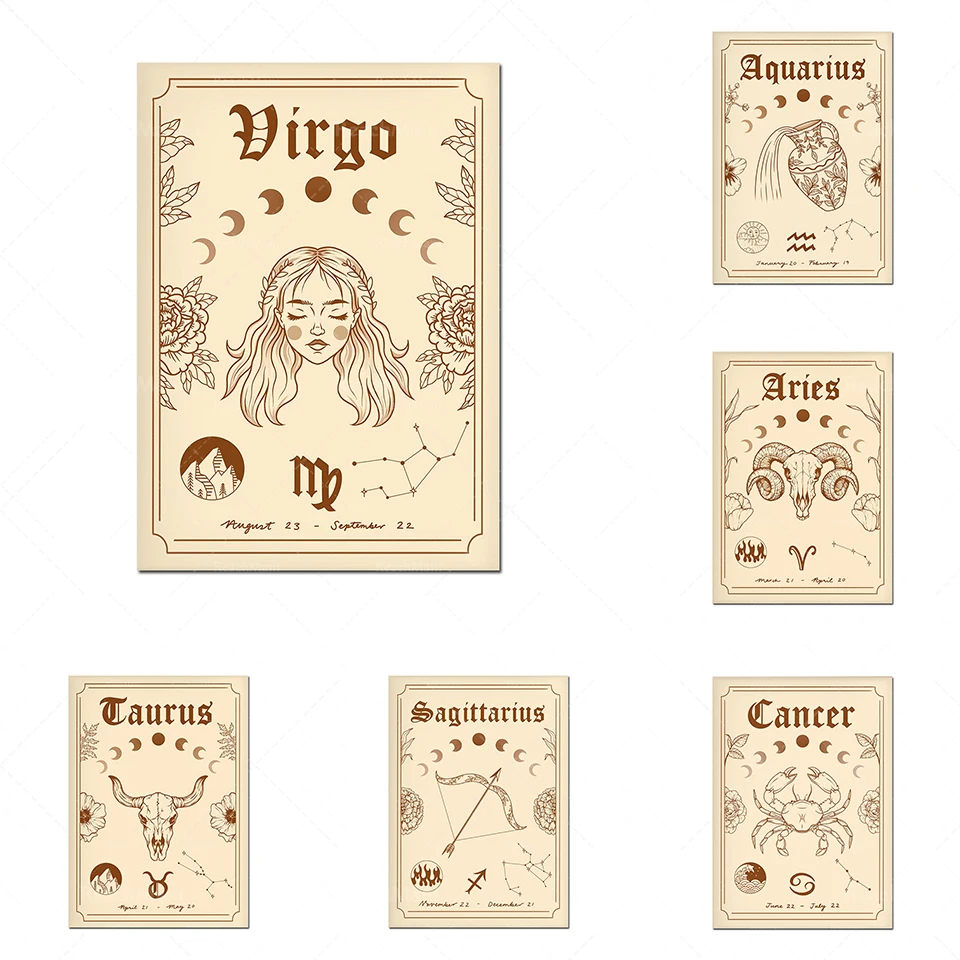 Телец Дева 12 созвездий Художественная печать Астрология плакат Настенная