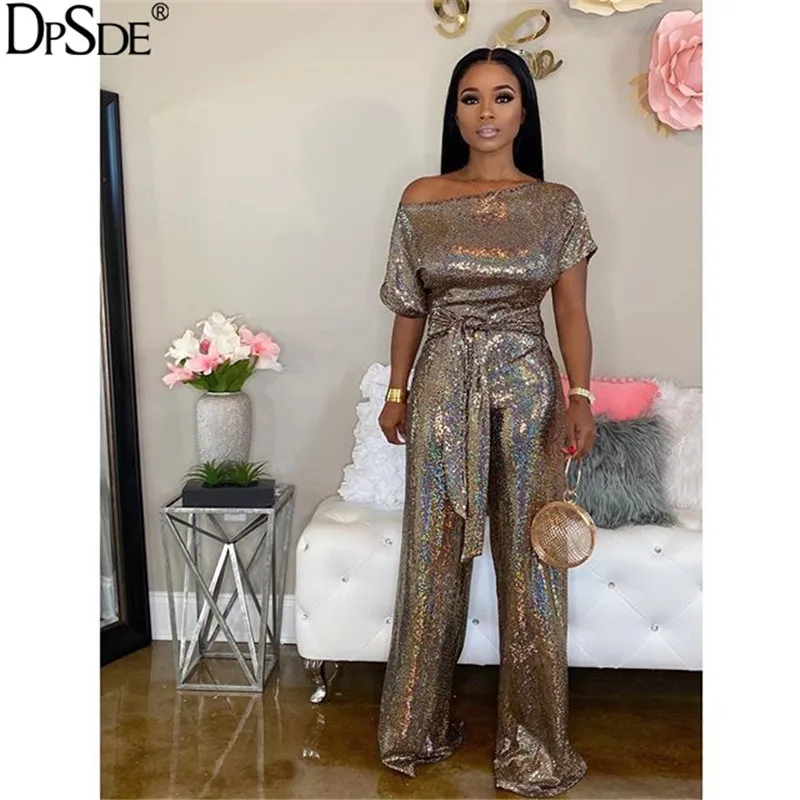 Женские пикантные комбинезоны DPSDE с золотыми блестками и поясом элегантный