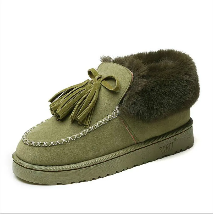 Женские Модные ботильоны зимние теплые ботинки с бахромой из искусственного