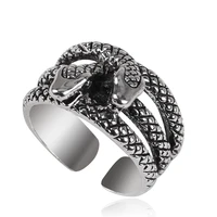 retro exaggerated double head snake ring ancient silver color opening adjustable ring street mens and womens gothic jewelry