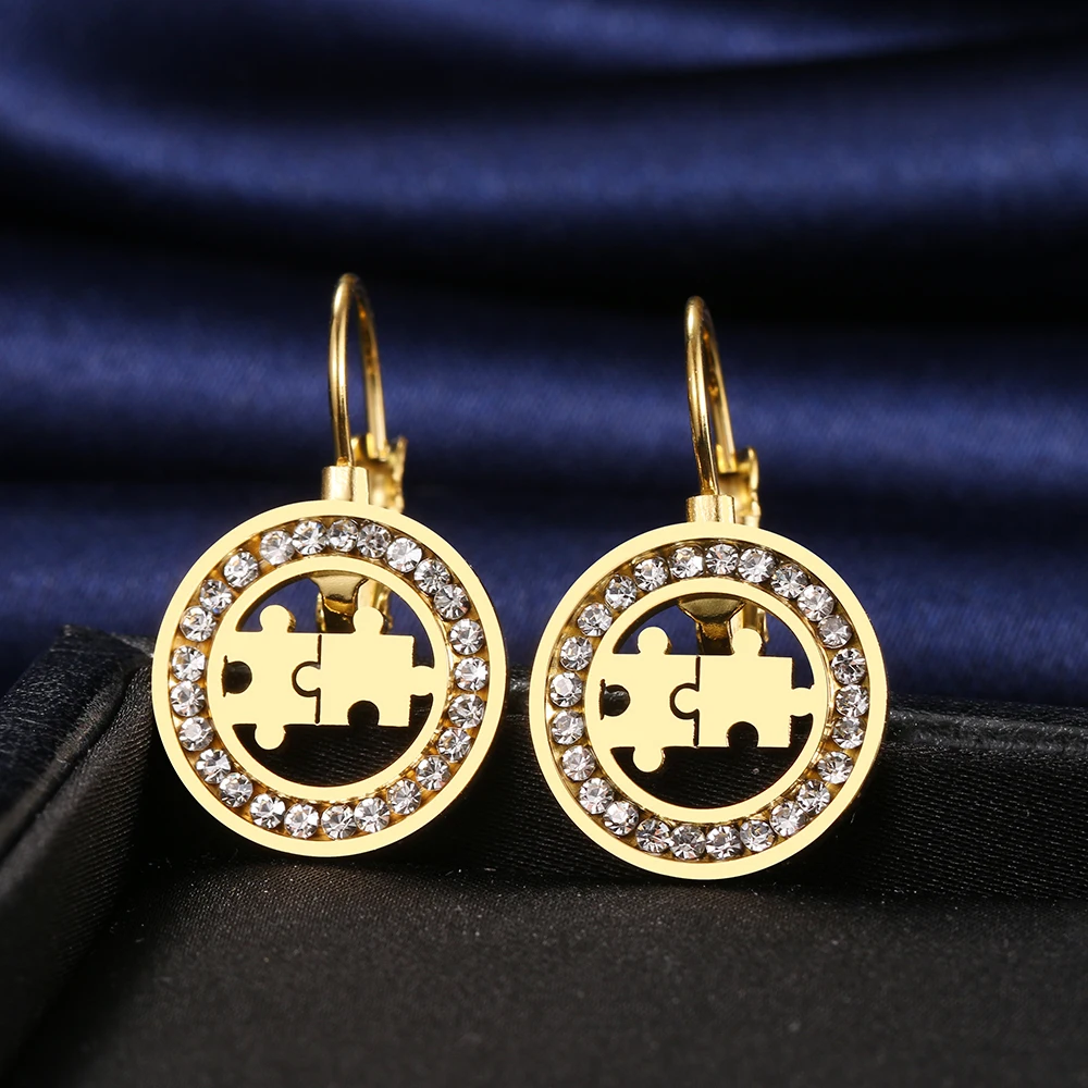 

Stainless Steel Earrings 2021 Trend Couple Puzzle 3A zircon Crystal Fashion Charm Earrings For Women Jewelry Party Best Gifts