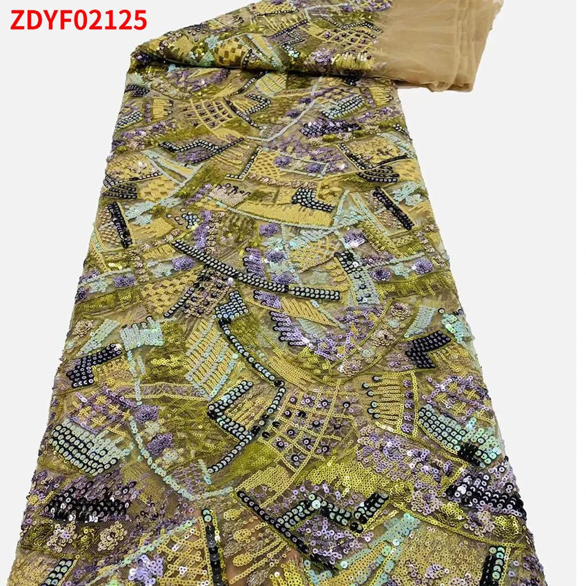 

Elegant French Lace Fabric African Ankara Eco-Friendly ​Sequin Material Silk Textiles Sewing Clothes ZDYE02125 A