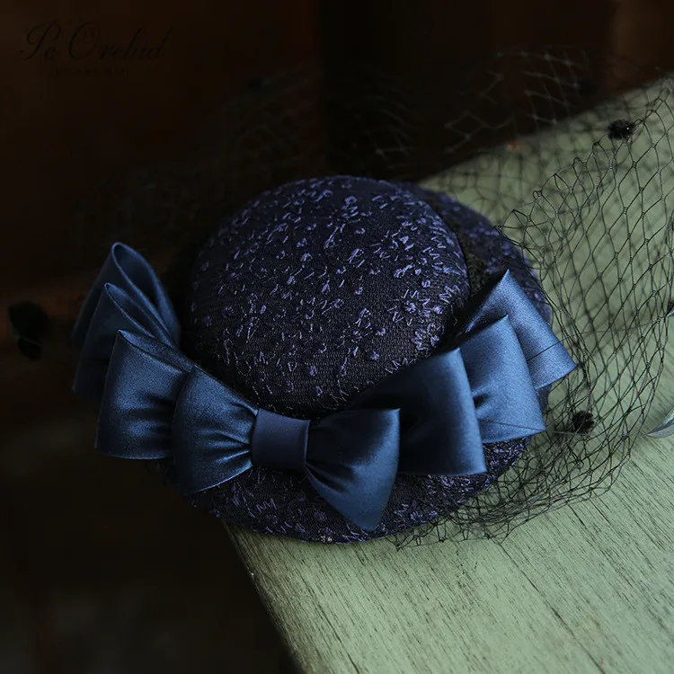 PEORCHID Black/Blue/Ivory Party Hats Wedding Headdress Bridal Sweet Bow Feather Women Fascinator Face Veils | Свадьбы и торжества