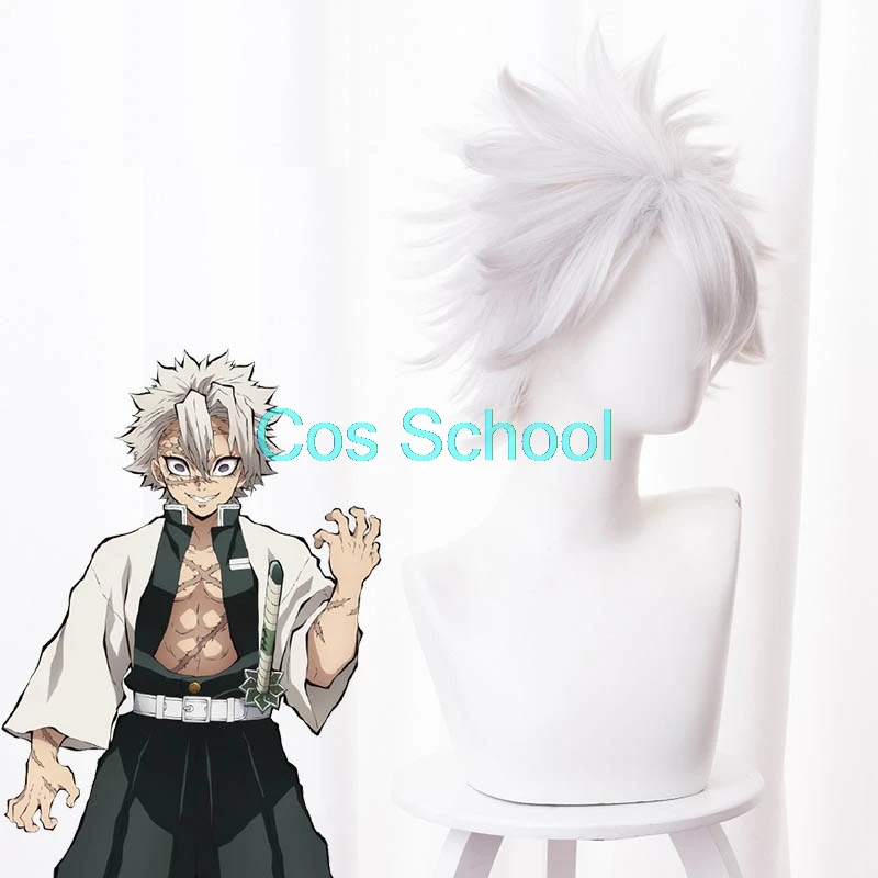 Cos School Demon Slayer Kimetsu no Yaiba Косплей парики Shinazugawa Sanemi аниме серебристо серый Взрывная