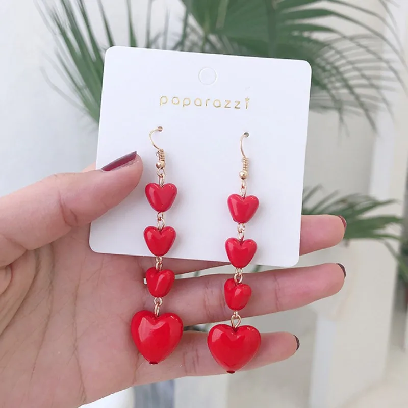 

Fashion Long Style Red Heart Dangle Earrings for Women Jewelry Personality Gift