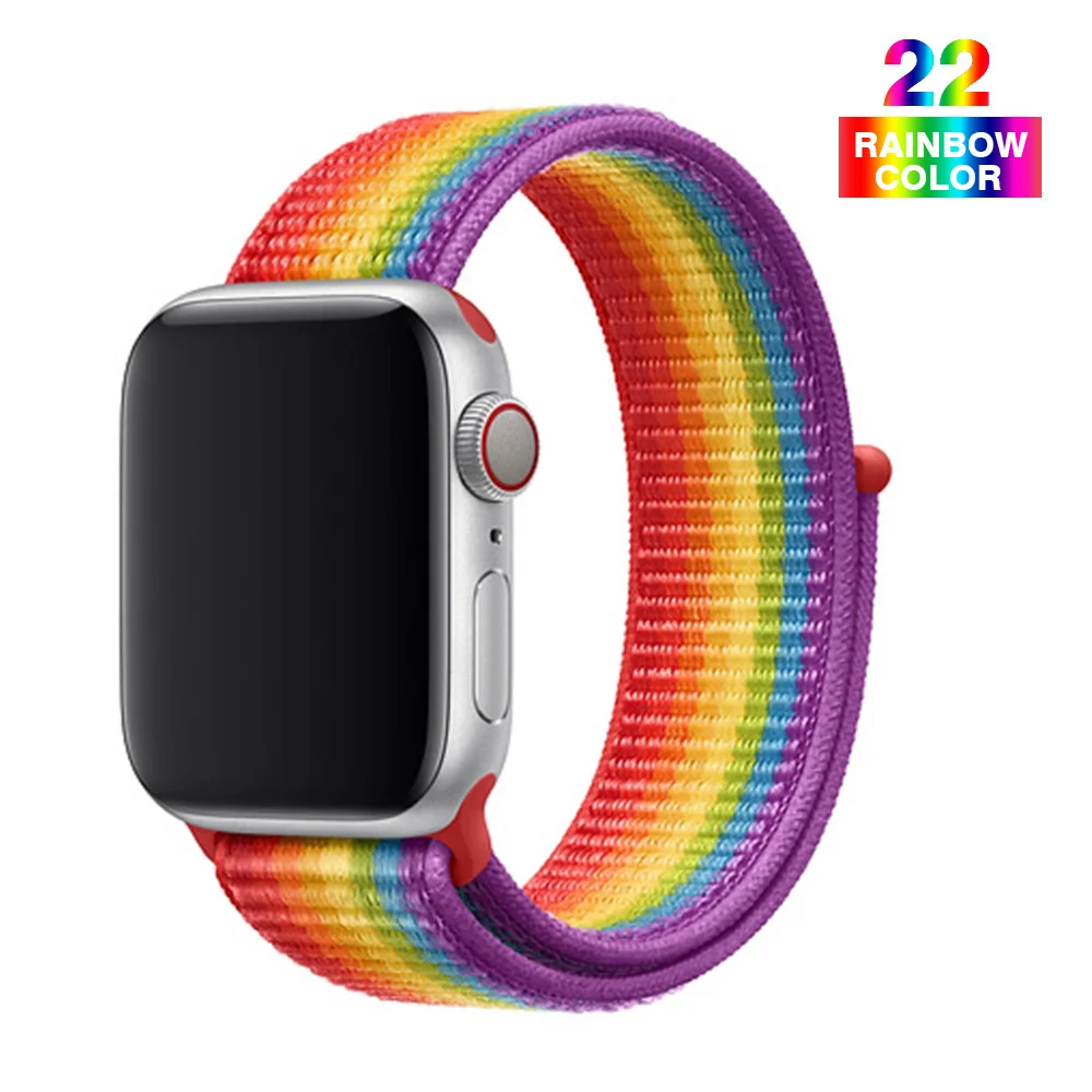 Ремешок для часов Apple серии 4/3/2/1 38 мм 42 мм нейлон дышащий мягкий сменный спортивный ремешок для iwatch, версия series 5 40 мм 44 мм - Цвет ремешка: Rainbow color