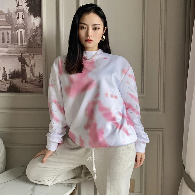 

Spring and Autumn Long Sleeve Tie Dye Sequined Baggy Oversized Sweatshirt Autumn Winter Women Fashion Streetwear Casual Pullover
