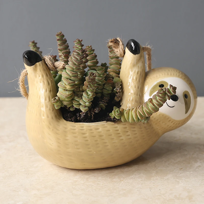 

2022 new Sloth Flower Pot Animal Plant Pot Hanging Planter Ceramic Pots for Plants Home Garden Hang Plant