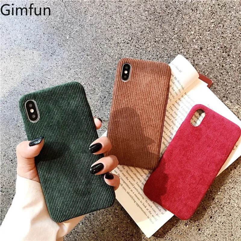Gimfun зимний однотонный вельветовый тканевый чехол для телефона для Iphone 11 Pro Xs Max XR 7 6s 8 Plus Coque задняя крышка тканевый Мягкий ТПУ чехол