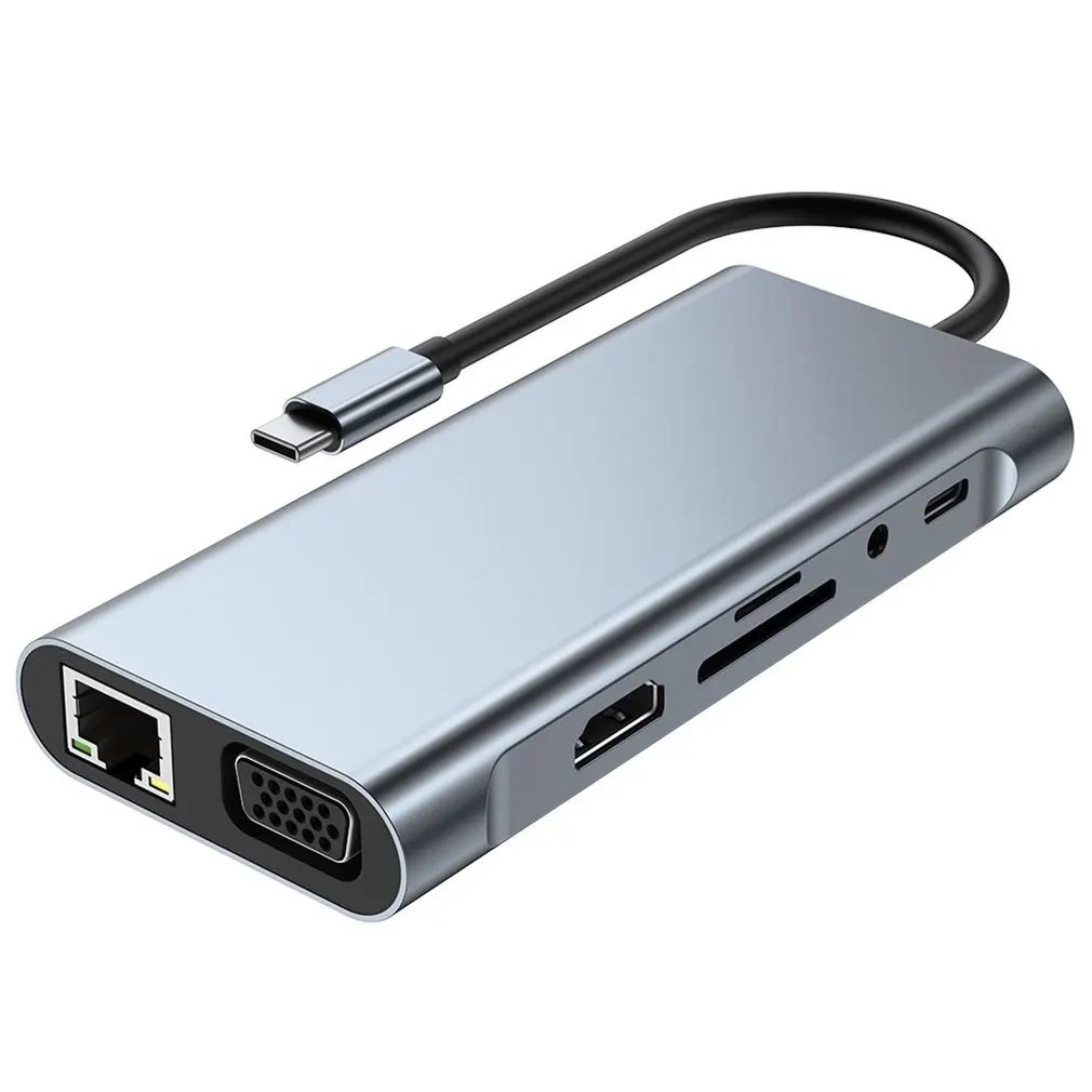 

11 в 1 USB C к USB 3,0 док-станции Аксессуары VGA RJ45 USB-C Тип C 3,0 сплиттер USB C концентратор HDMI-совместимый адаптер 2110