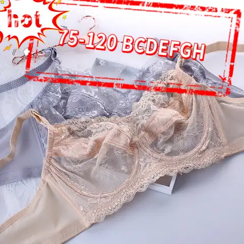 Women's Sheer Lace Underwire Bra Unlined Minimizer Bra Plus Size Lingerie 75 80 85 90 95 100 105 110 115 120 B C D E F G H Bh