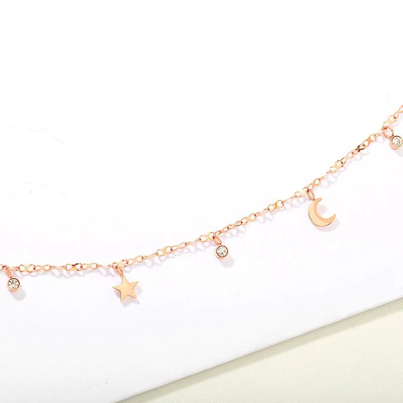 Hot sale S925 rose gold anklet Japanese and Korean version of women's white copper jewelry stars moon | Украшения и