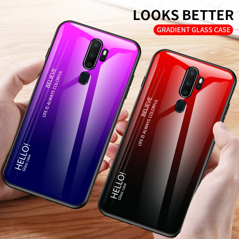 Для OPPO A9 A5 чехол Роскошный Жесткий закаленное стекло модный градиент Защита задняя крышка чехол для OPPO Realme 3 5 Pro shell