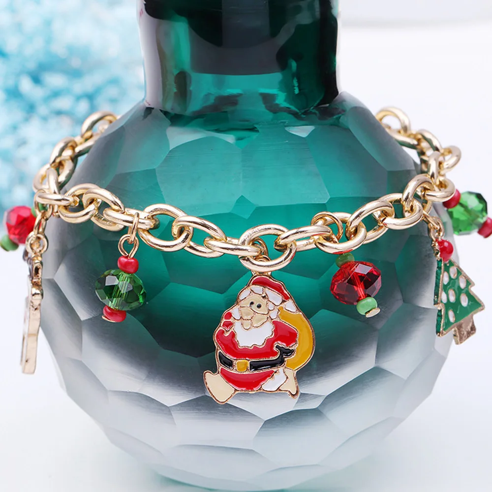 Colorful Wristband Christmas Bell Cartoon Bracelet Lovely Santa Claus Elk Xmas Beads Chain Unisex Adjustable Exquisite | Украшения и