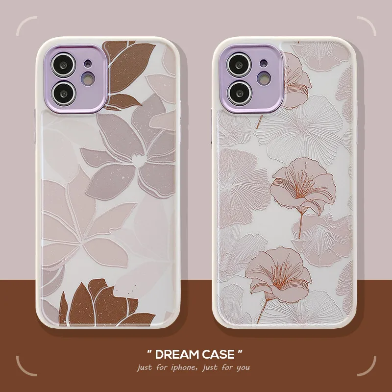 

moskado Plating Matte Flower Shockproof Phone Cover For iPhone 12 Pro 11 Pro Max X XR XS Max 7 8 7Plus Soft Silicone TPU Cases