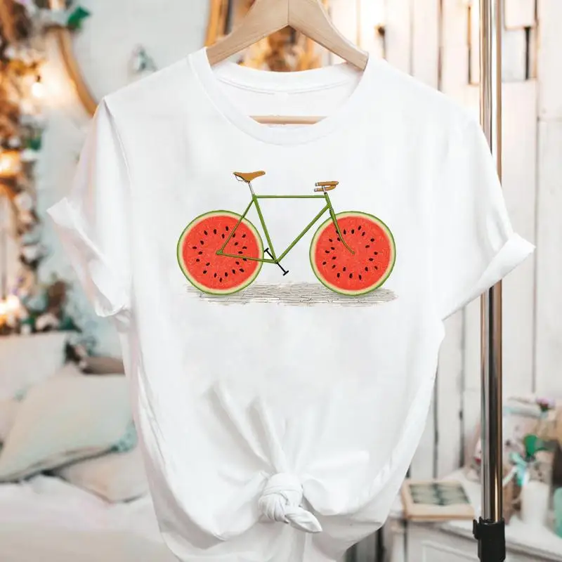 

Футболка женская с коротким рукавом, топ с графическим принтом мультяшного арбуза, фрукты, лето