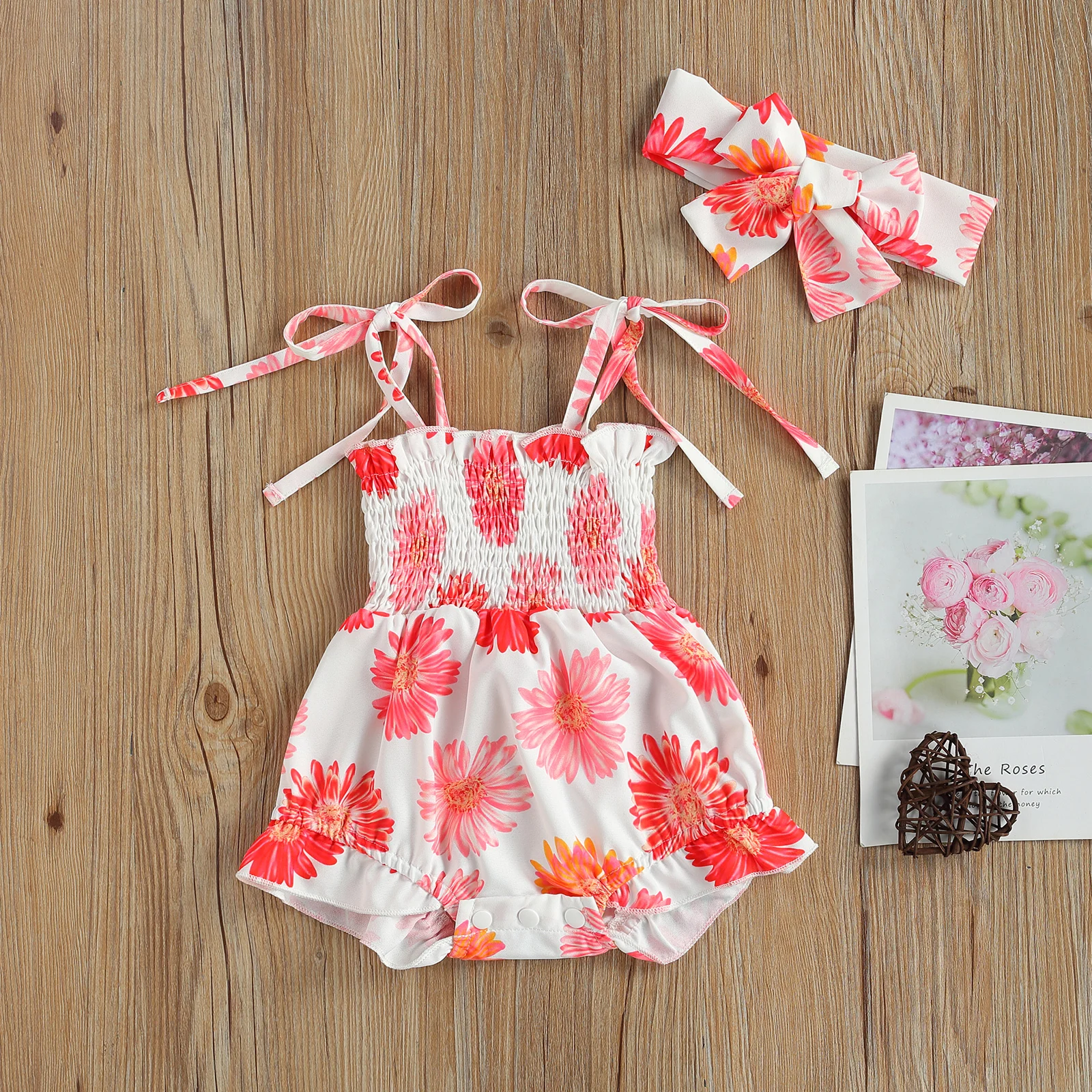 Tops de mameluco Floral para beb&eacute;s, diadema para beb&eacute;, cabestrillo sin mangas para deportes en casa, ropa de cintura alta para dormir, nuevo estilo 2021-5