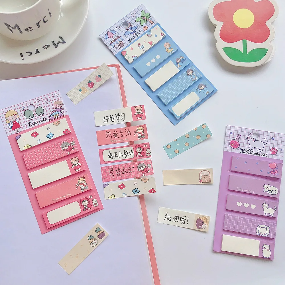 Korean Creativity Sticky Notes Cartoon Girly Heart Memo Pads Student Message Notebook Tearable Kawaii Stationery Japanese School |