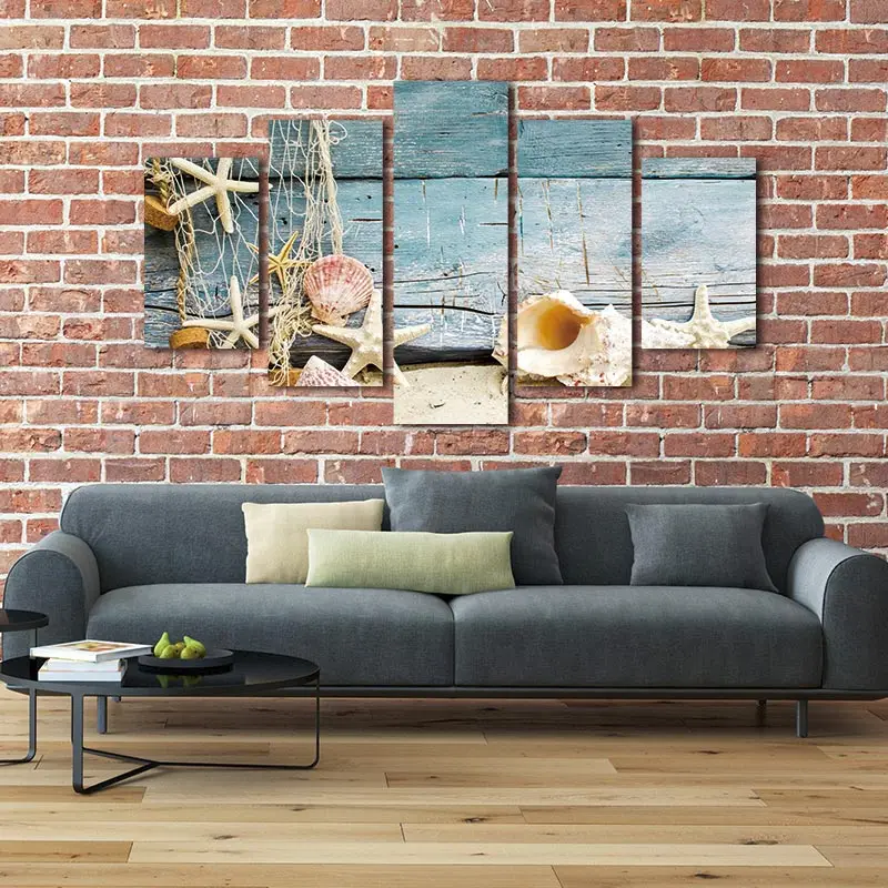 5 панелей без рамки офисная работа настенная живопись на холсте ракушки и морские