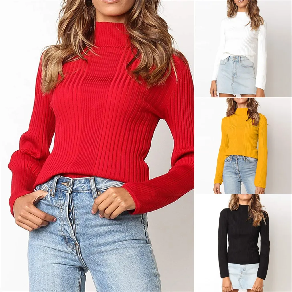 O-neck Solid Colo Pullover Sweater Plus Size Women Knitted Patchwork Long Sleeve O-Neck Tops | Женская одежда
