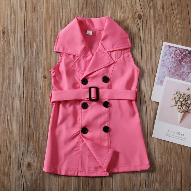 Одежда для малышей девочки Дети без рукавов плащ Тренч отложной воротник