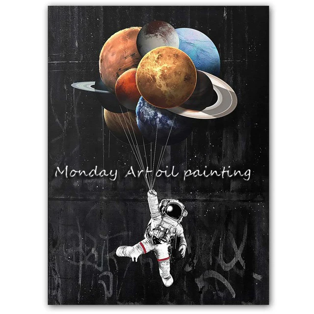 Новый стиль ручная роспись астронавт в космосе сон звезды предел масляная