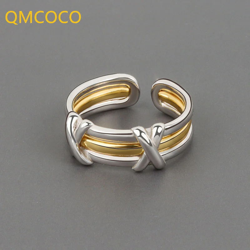 

QMCOCO корейские женские простые волнистые складывающиеся кольца с гладкой поверхностью в стиле ретро индекс дизайна кольцо на палец для вече...
