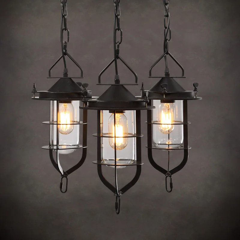 Подвесной ретро светильник в стиле индастриал стеклянная лампа виде черной
