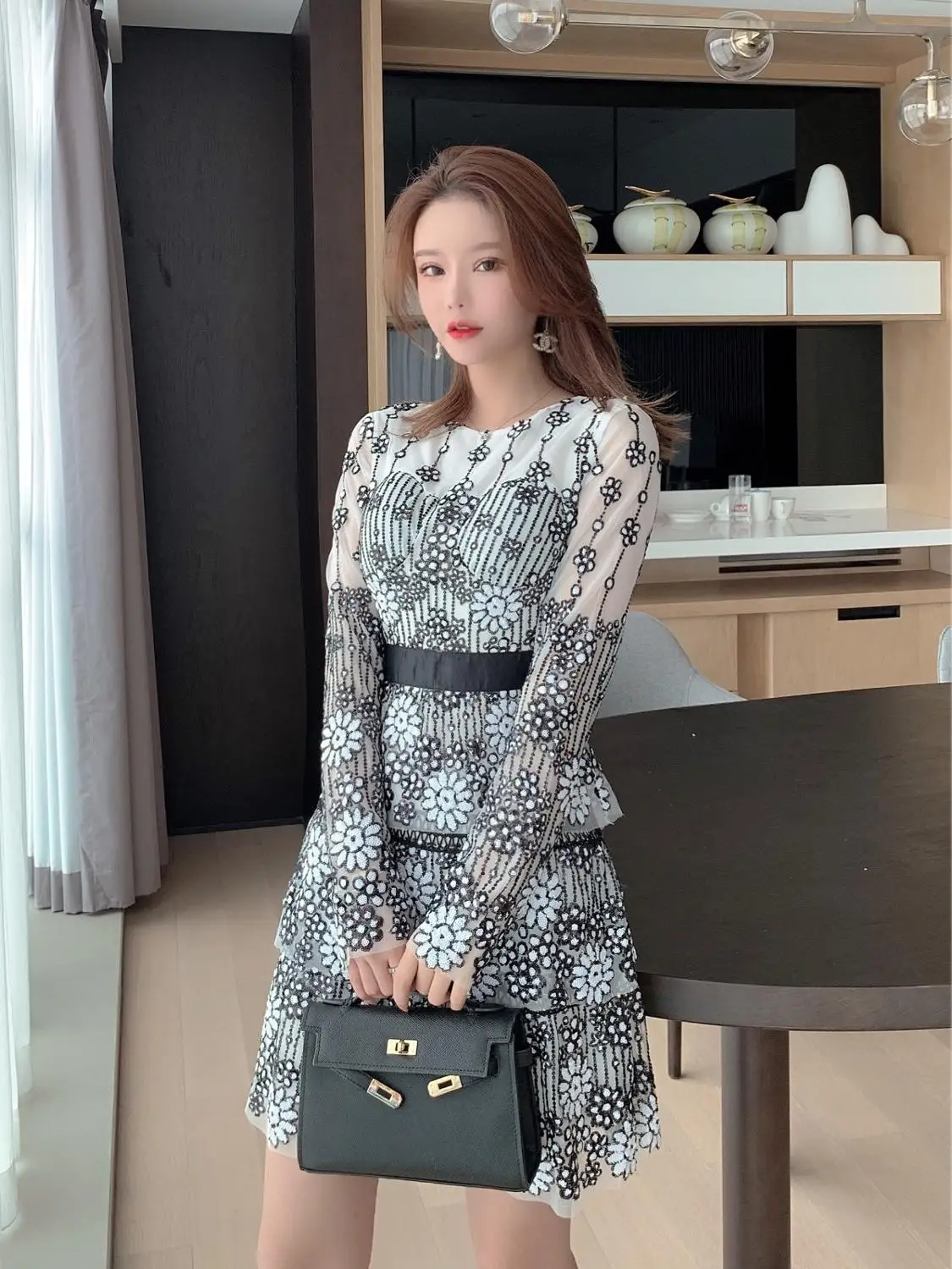 Женское вязаное платье с длинным рукавом вечерние е кружевное для фотосессии