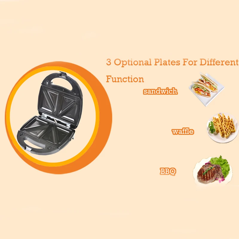 

Electric Mini Egg Deep Fill 3-In-1 Snack Maker with Waffle, Panini and Toasted Sandwich Plates EU Plug