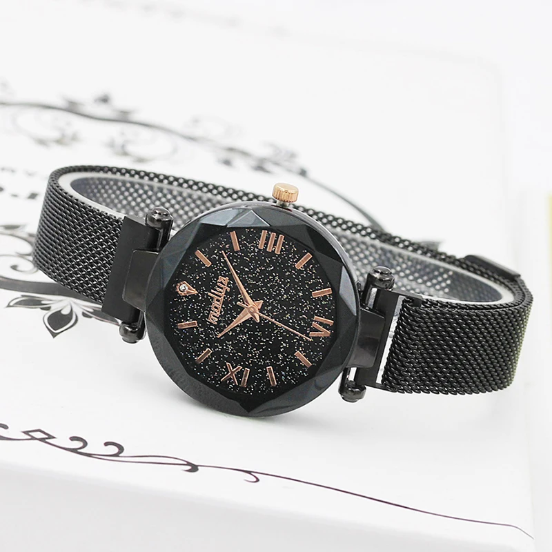 Роскошные часы с циферблатом звездного неба для женщин розовое золото магнитной