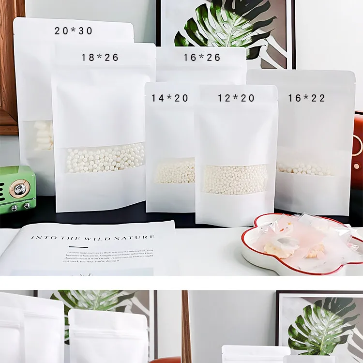 

10pcs/lot White Kraft Paper Ziplock Bags Transparent Window Candy Cookie Gift Crafts Packing Pouch