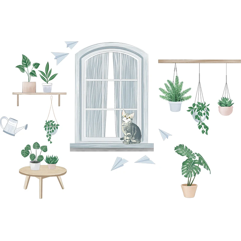 

Nordic Ins Plant Pots Wall Stickers Home Living Room Decoration Teenager Aesthetic Posters on The Wall Decor Mural Decals Art