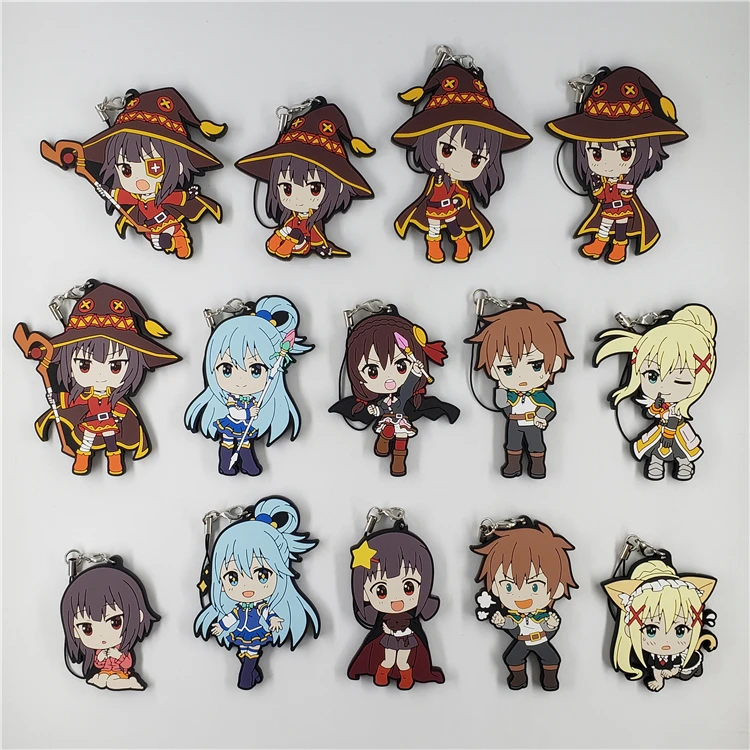 Резиновый брелок Konosuba Kono Subarashii Sekai ni Syukufuku Wo Anime Megumin Aqua темнота Yunyun Kazuma|Брелоки| |