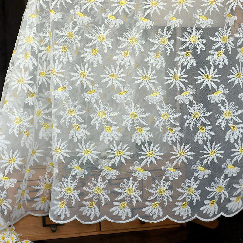 Сетчатая ткань с вышивкой в виде цветов ромашки 1 метр мягкая кружевная для