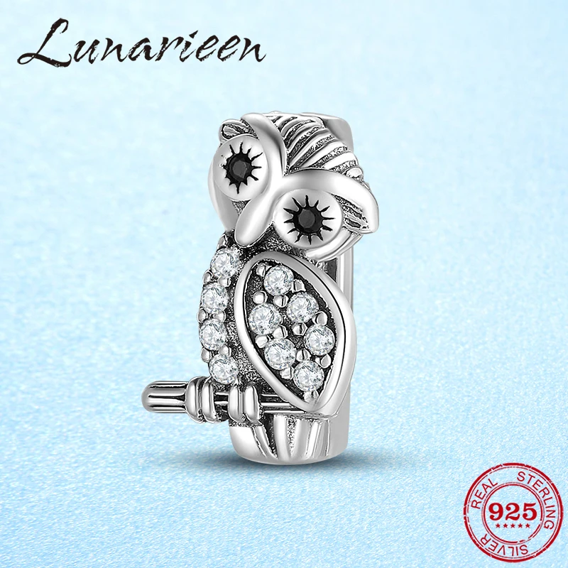 

New 925 Sterling Silver Clear CZ Beautiful owl Clip Bead Charm fit Original Reflection Bracelets Fashion DIY Jewelry Making