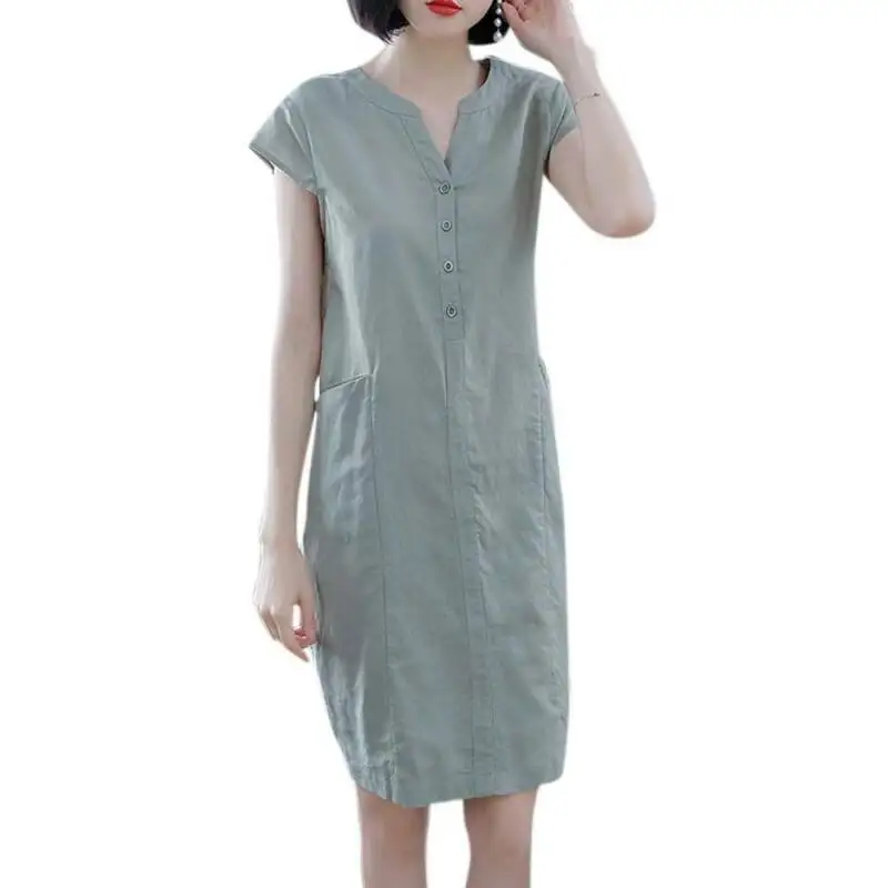 

UK Womens Button Pocket V Neck Lady Dress Summer Casual Shirt Sundress Plus Size
