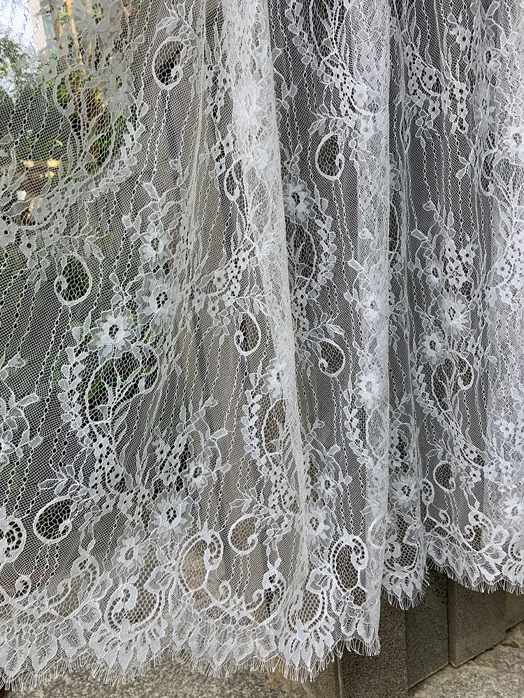 1 ярд Chantilly ресницы французская кружевная ткань свадебная с двойными зубчатыми