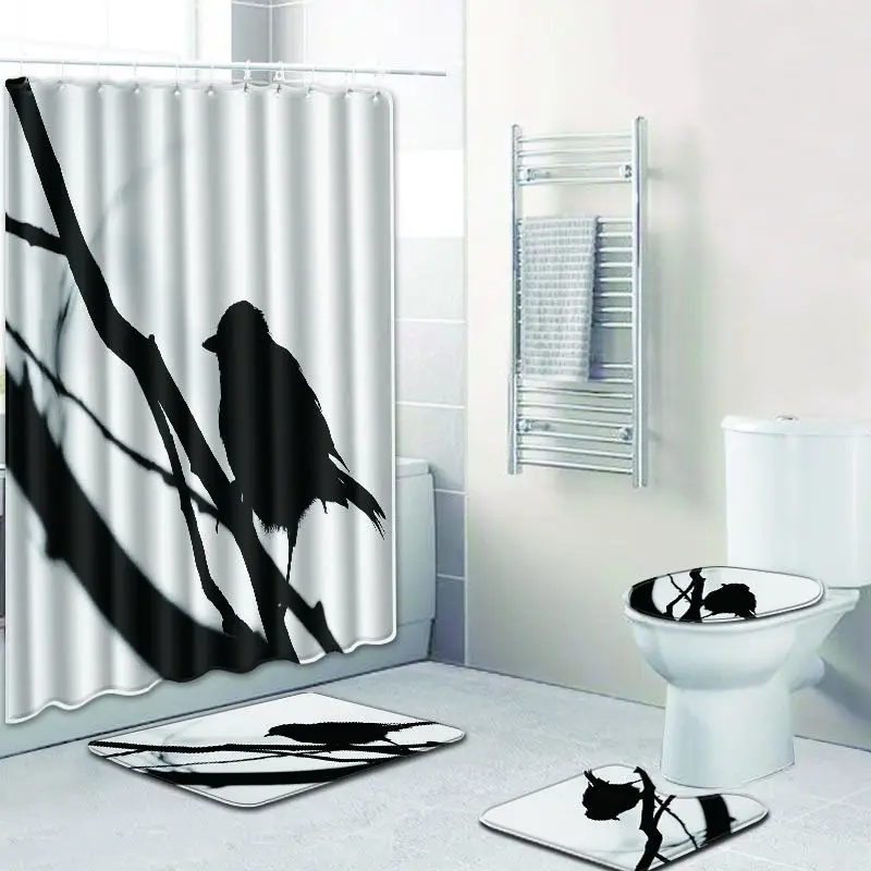 Zeegle Bath Mat Set Waterproof Shower Curtain Toilet Seat Cover Bathroom Flannel Soft Pedestal Rug | Дом и сад