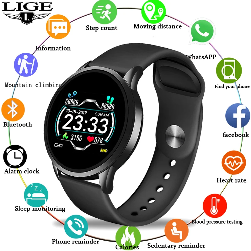 LIGE 2020 Новые смарт часы для мужчин и женщин IP67 Водонепроницаемый фитнес трекер
