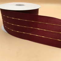 63mm x 25 yards wine burgundy ribbon wire edge with golden stitches ribbon for birthday decoration gift wrapping 2 12