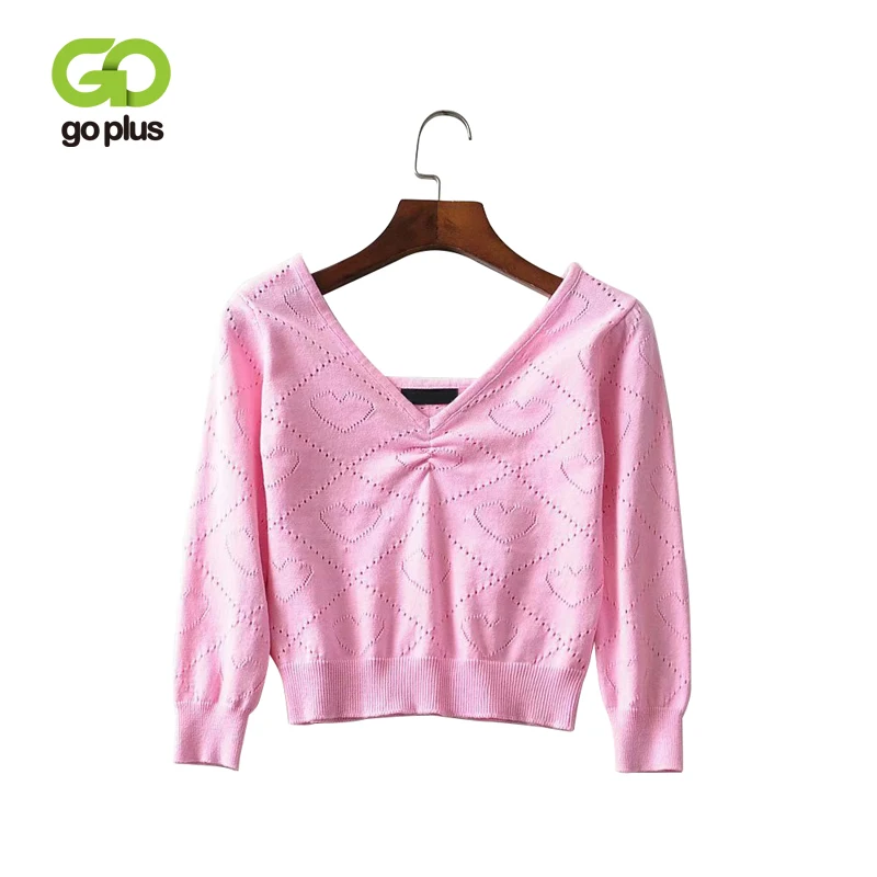

GOPLUS Korean Style Sweaters for Women Jumper Love Heart Pink V-neck Pullovers Kleding Vrouwen Abrigos Mujer Invierno 2021 C8984