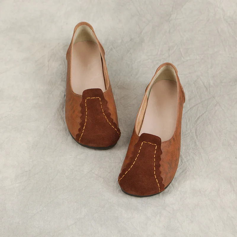 Женская Винтажная обувь ручной работы из полированной кожи с мягкой подошвой |