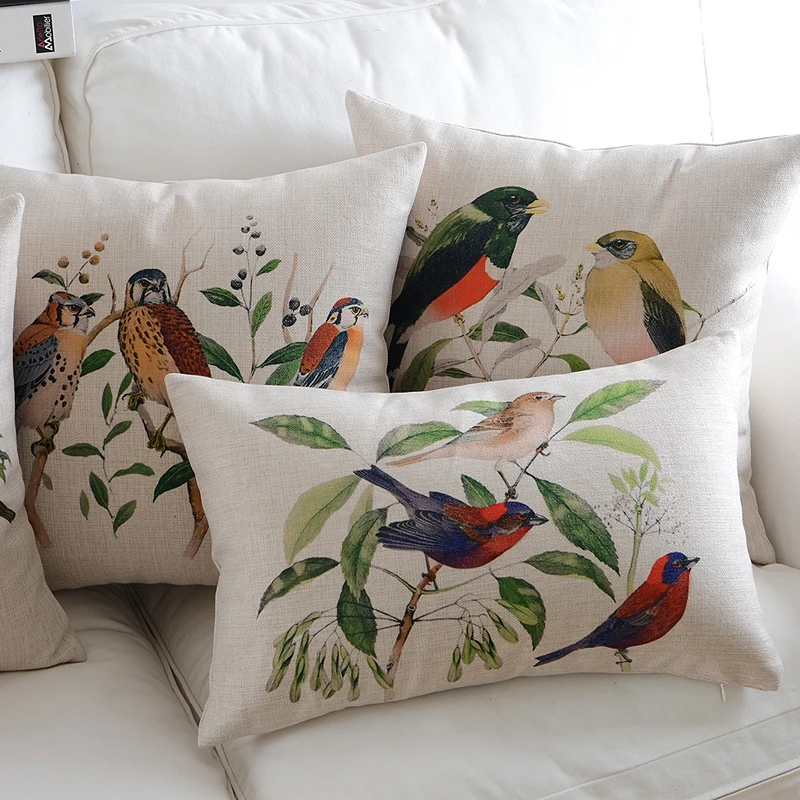 

Linen Pillow Cover Cushion Cover Vintage Branch Birds Owls Home Decorative Pillow Case 45x45cm Home Decor Throw Pillows