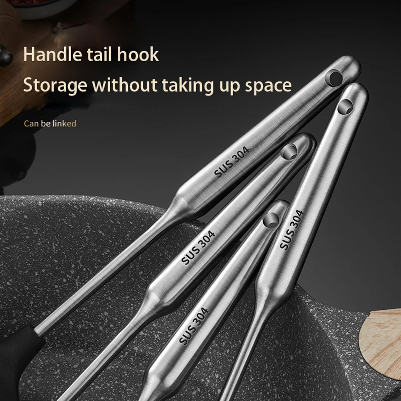 black silicone cooking appliances with stainless steel handle kitchen tools accessories soup spoon spatula nonstick cookware set free global shipping