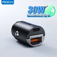 rock 30w usb type c car charger for iphone 13 pro max qc3 0 pd3 0 mini metal dual usb fast charging adapter for xiaomi samsung