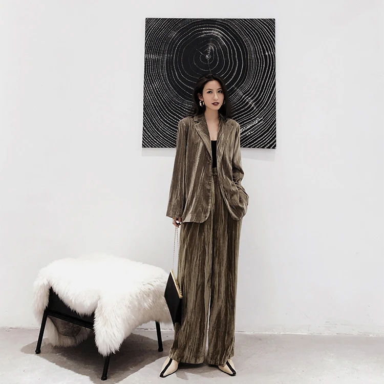 Костюм Бархатный Женский Повседневный модный офисный деловой пиджак с надрезом