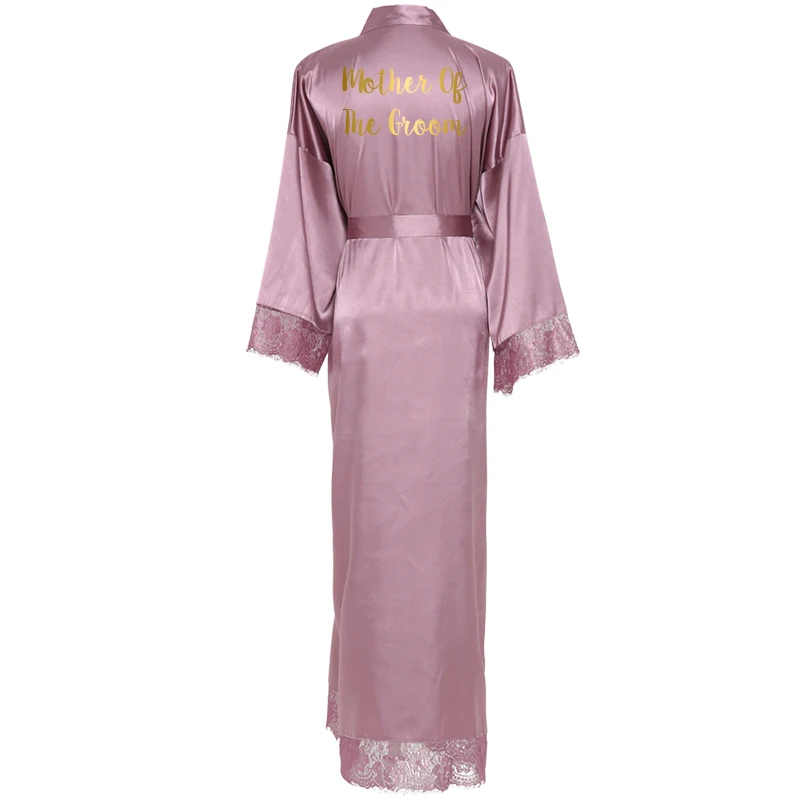 Mauve mother groom YUXINBRIDAL Шелковый атласный кружевной халат белый невесты халат подружки невесты халаты Свадебный длинный халат - Цвет: Mauve mother groom
